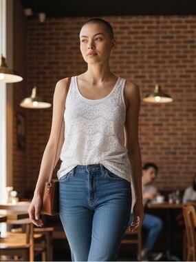 Van Heusen White Lace Scoop Neck Tank Top
